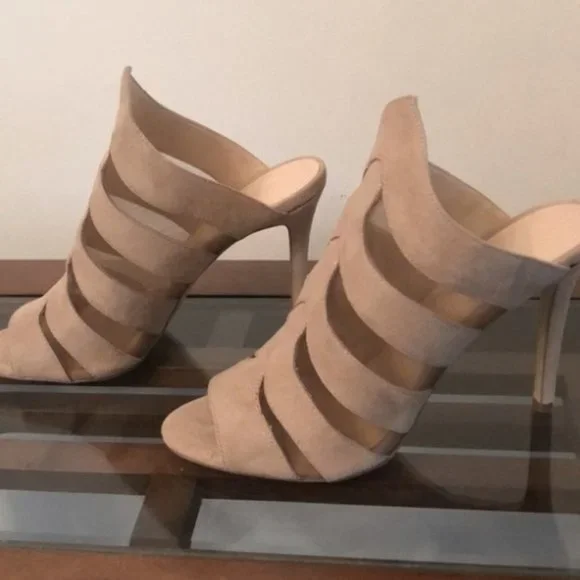 New Daya by Zendaya Nude Beige Open Tote Norwell Mule Heels Sandals Shoe - Picture 5 of 8